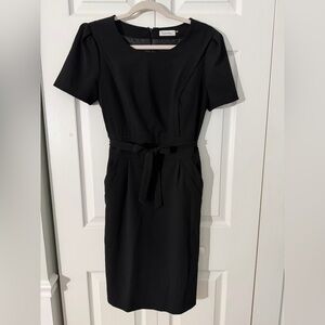 Calvin Klein Black Midi Dress with Belt Medium